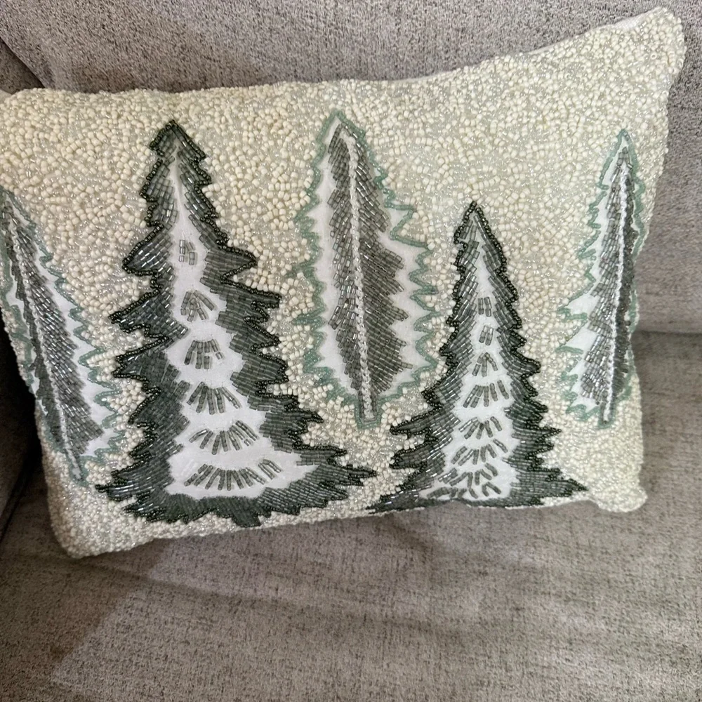 Set of 2 Mistletoe & Sailing Co Beaded Christmas Tree Pillows 12x20